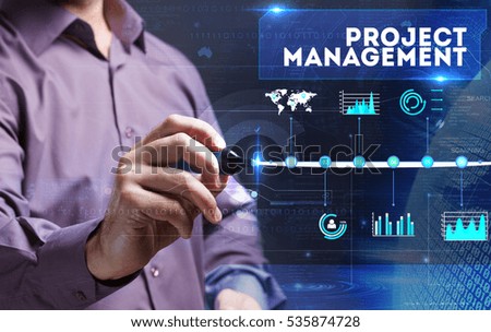Technology, Internet, business and marketing. Young business person sees the word: project management