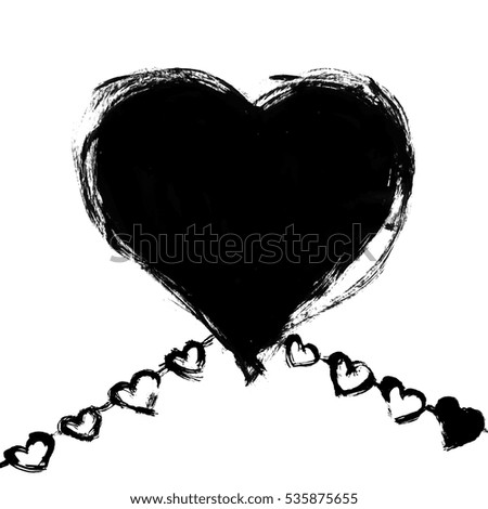 Vector hand drawn style illustration. Roughed garland and black heart. Empty background for your design.