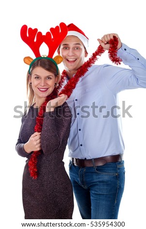 Picture of a cute young couple having fun in the studio