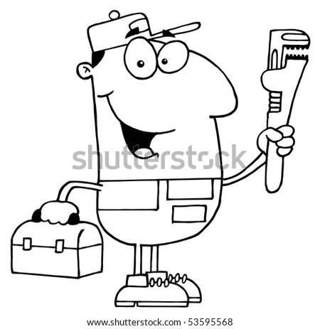 Clipart Illustration of an Outlined Plumber
