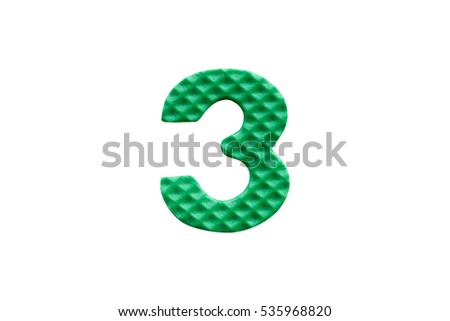 green number 3 made from EVA foam isolated on white background with clipping path