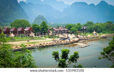 top view of  VangVieng, Laos Royalty-Free Stock Photo #535983100