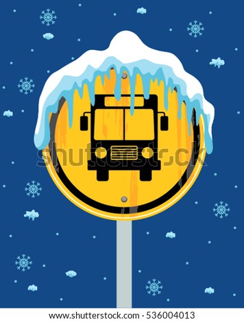 School Bus sign on winter background