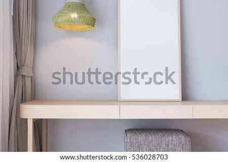 Modern style wooden dressing table top in bed room, Interior of a modern house . Royalty-Free Stock Photo #536028703