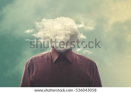 stressed man head in the cloud Royalty-Free Stock Photo #536043058