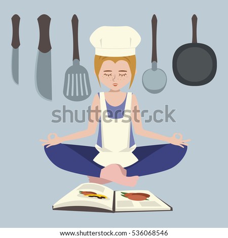 girl meditating before cooking vector cartoon