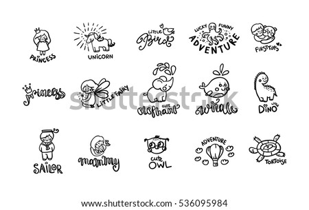 Big set of cute kids, children icons and logos, childhood elements Royalty-Free Stock Photo #536095984