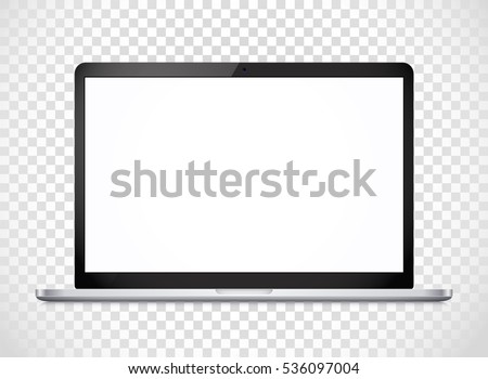 Modern laptop computer vector mockup isolated on transparent. Vector notebook photoreal illustration. Template for a content Royalty-Free Stock Photo #536097004