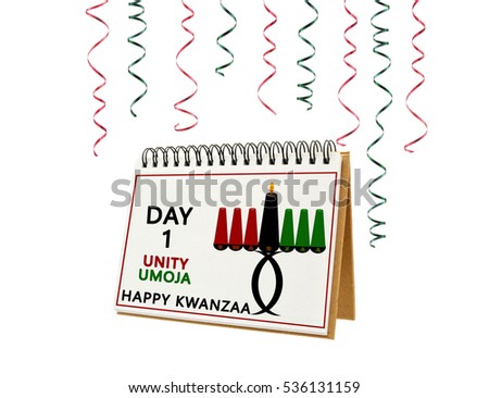 Kwanzaa Calendar Unity (Umoja) Day One Family Community Culture Ribbons isolated on white background