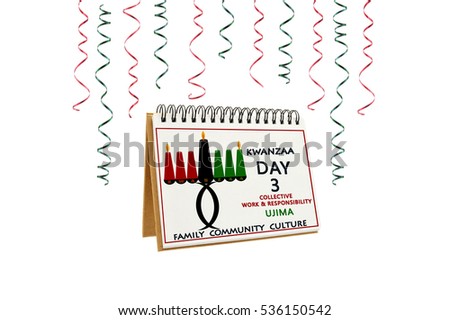 Kwanzaa Calendar Day 3 Collective Work and Responsibility (Ujima)  Family Community Culture Ribbons isolated on white background