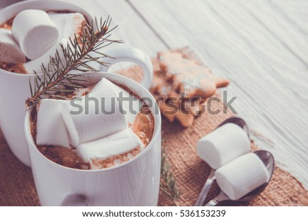 Hot chocolate with marshmallows and cookies