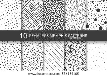 Collection of swatches memphis patterns - seamless. Retro fashion style 80-90s.