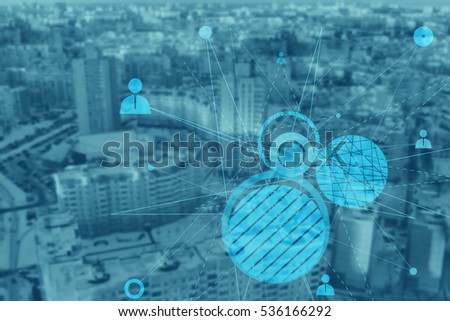 Abstract human connection on the beautiful modern city background.