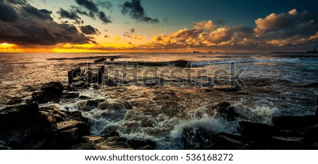 Beautiful sunset Black sea. Gold sea sunset.
