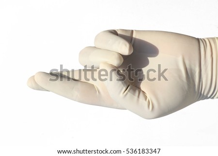latex glove hand gesture isolated on white 