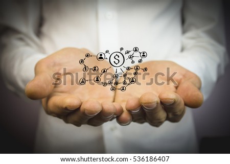 person push button with dollar currency web icon