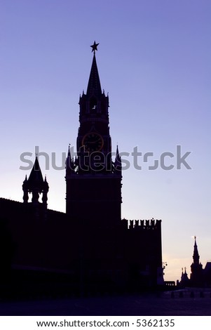 Moscow, Russia, Silhouette Spasskaya Tower of Moscow Kremlin