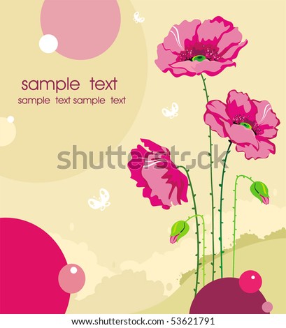 Beautiful flower vector illustration of pink poppies on abstract background. Design elements.