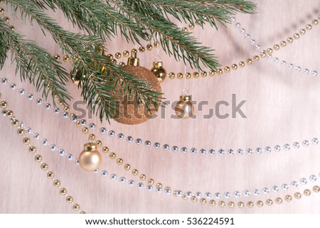 Christmas branch with golden balls .