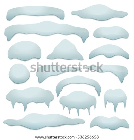 Set of snow cap, snowball, snowdrift with transparent shadow isolated on white background. Snow texture collection. Winter snowy decoration elements for your design. Vector illustration Royalty-Free Stock Photo #536256658