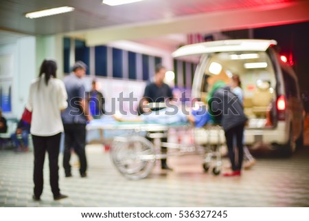 patient emergency with team transfer from ambulance ,blur Royalty-Free Stock Photo #536327245