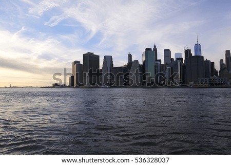 Brooklyn Bridge and Manhattan at sunset, New York City