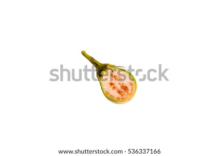 Eggplants, cut them in half, then was placed on a white background.