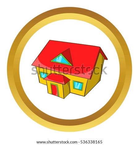 Real estate  icon in golden circle, cartoon style isolated on white background