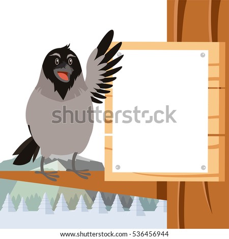 Vector image of the Happy Crow on the winter flat backgrownd