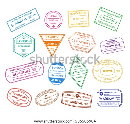 Travel Stamps Color Set. Vector