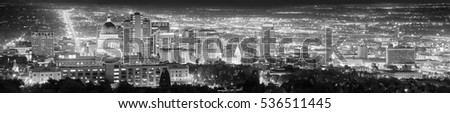  Salt Lake City black and white panoramic picture, Utah, USA.