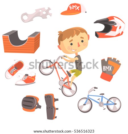Boy BMX Bike Rider, Kids Future Dream Professional Occupation Illustration With Related To Profession Objects