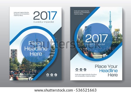 Blue Color Scheme with City Background Business Book Cover Design Template in A4. Can be adapt to Brochure, Annual Report, Magazine,Poster, Corporate Presentation, Portfolio, Flyer, Banner, Website. Royalty-Free Stock Photo #536521663
