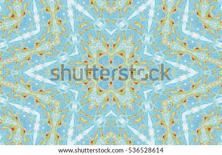 Geometric kaleidoscope print abstract image red, yellow, orange, blue, black shades. Pictures for vj and disco. A psychedelic print with many elements. In the form of flowers background images.