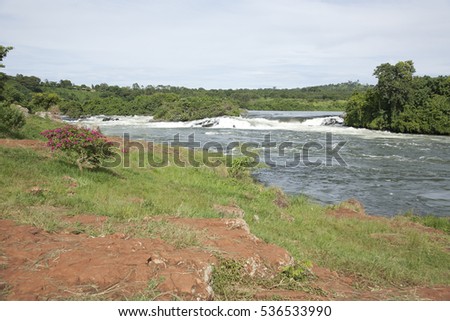 River Nile in Uganda, Africa, equator, clay bank.