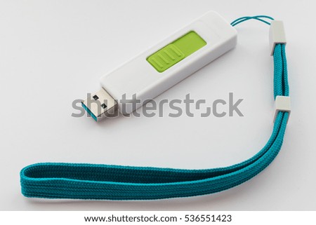 Flash drive on white background / Portable modern flash drive , close up
