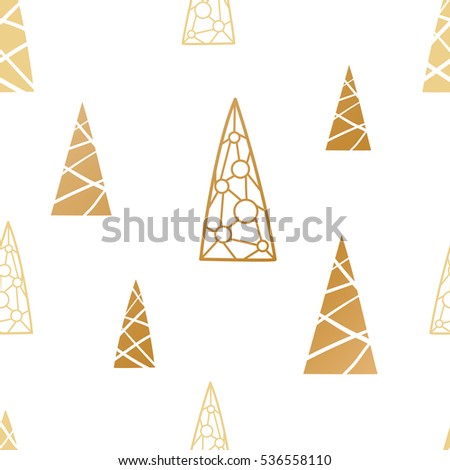 Christmas seamless pattern. Background with golden Christmas trees. Xmas seamless pattern