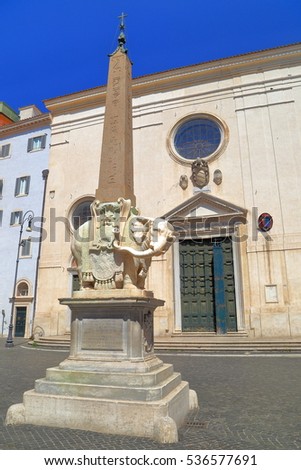 Statue of the Elephant and Obelisk by the Italian artist Bernini in Piazza della Minerva, Rome, Italy