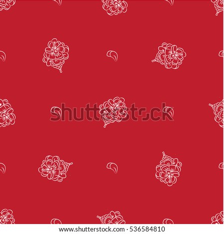 Seamless pattern with fir cones. Cute decorative design for celebrating winter holidays - Christmas and New Year. white on red