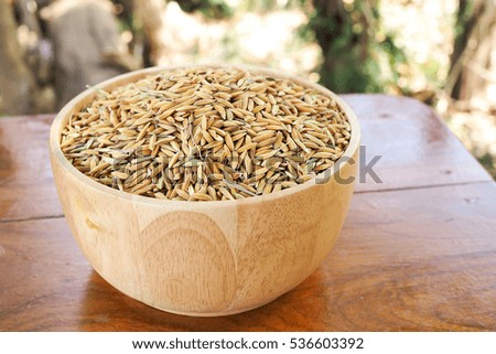 Paddy seed rice in wooden bowls