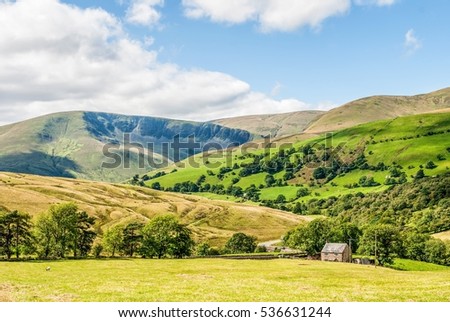 A rural view of the Southern Howgill Fells in the Yorkshire Dales National Park, England Royalty-Free Stock Photo #536631244