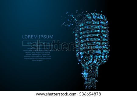 Abstract image of a microphone in the form of a starry sky or space, consisting of points, lines, and shapes in the form of planets, stars and the universe. Vintage microphone vector wireframe concept