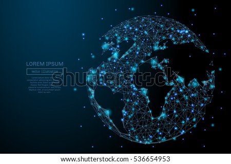 Abstract image of a planet Earth in the form of a starry sky or space, consisting of points, lines, and shapes in the form of planets, stars and the universe. Earth vector wireframe concept