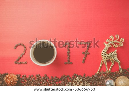 2017 coffee bean text on red craft paper for new year concept background