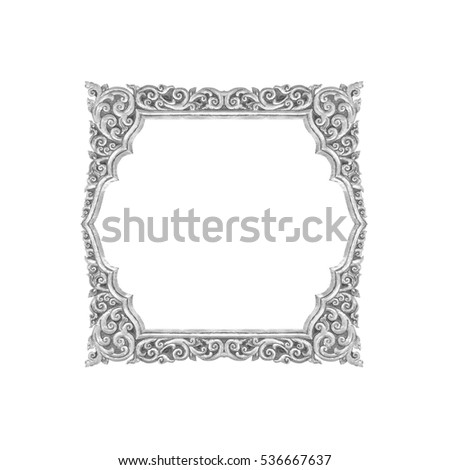 old decorative silver frame - handmade, engraved - isolated on white background