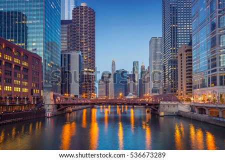 Chicago Downtown. Cityscape image of Chicago downtown during twilight blue hour. Royalty-Free Stock Photo #536673289