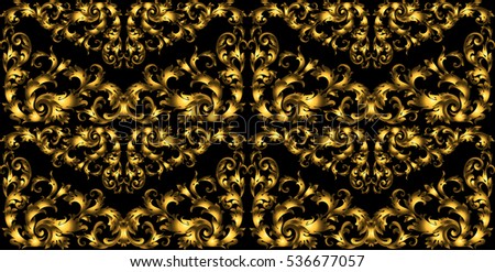 Golden vintage seamless pattern with lot of detailed elements on black background