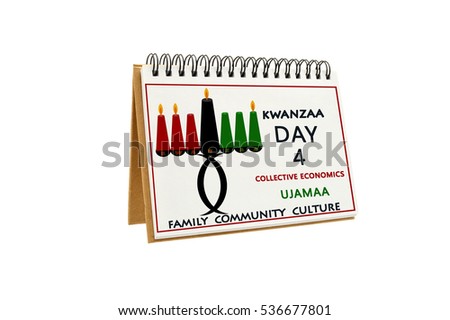Kwanzaa Collective Economics (Ujamaa) Day Four Calendar Kinara Candle Holder Family Community Culture isolated on white background