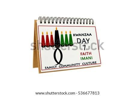 Kwanzaa Faith (Imani) Day Seven Calendar Kinara Candle Holder Family Community Culture isolated on white background