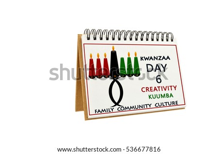 Kwanzaa Creativity (Kuumba) Day Six Calendar Kinara Candle Holder Family Community Culture isolated on white background